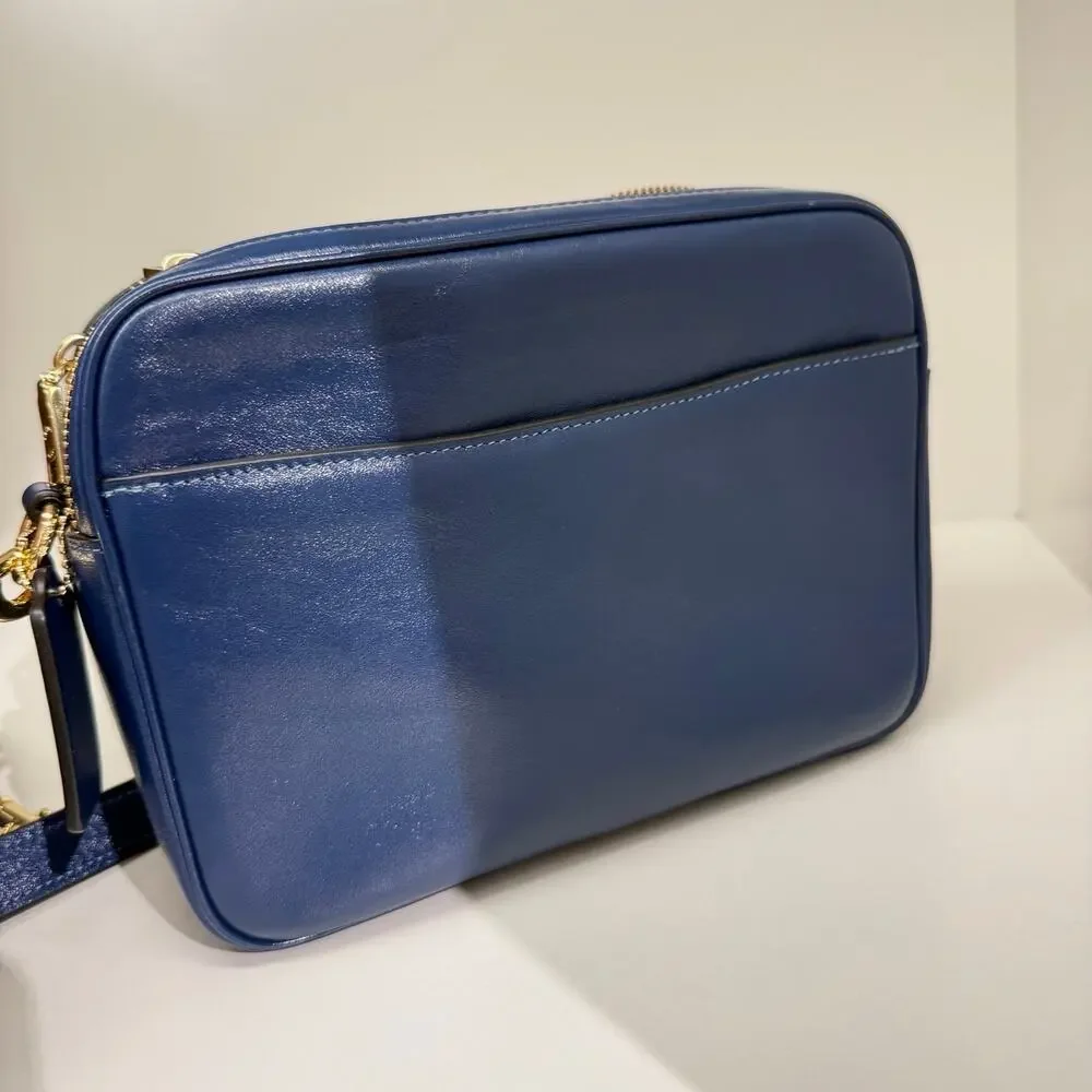 NEW‼️Coach Carey Crossbody Bag CEB28 crinkle leather/Gold/Deep Blue